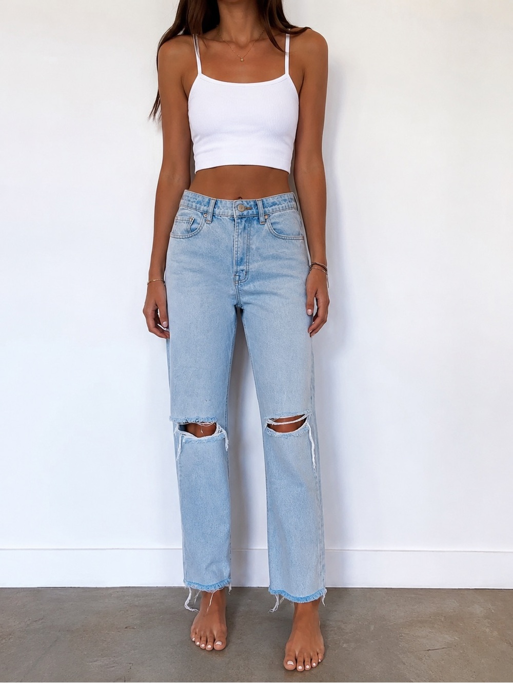 Princess Polly Light Blue Distressed Straight Leg Jeans